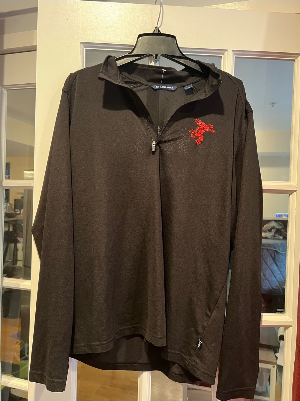 Cutter & Buck Black Quarter-Zip Performance Jacket with Red Logo